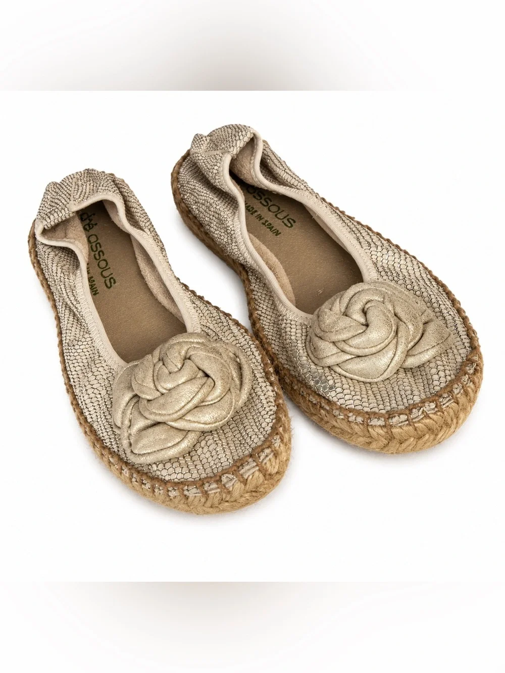 Andre Assous Metallic Gold Leather Espadrille Flats Resort Vacation 6